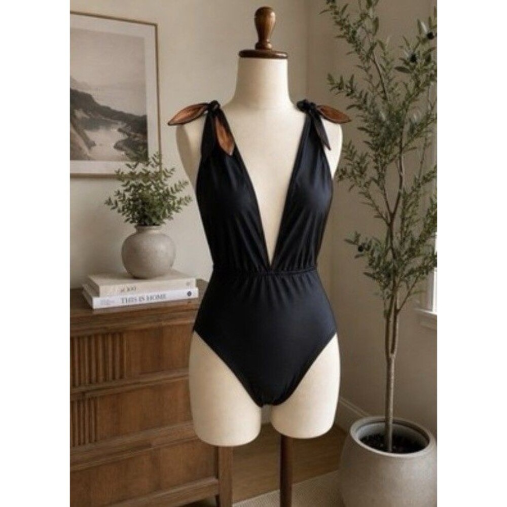 ViX Paula Hermanny Black Plunge One Piece Swimsuit MSRP $268 Size Large NWT
